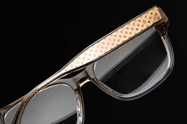 Lunettes acétate translucide, détail branche