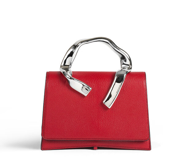 Sac en cuir rouge à anse sculpturale