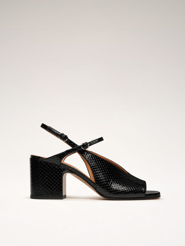 Sandale à talon cuir façon python